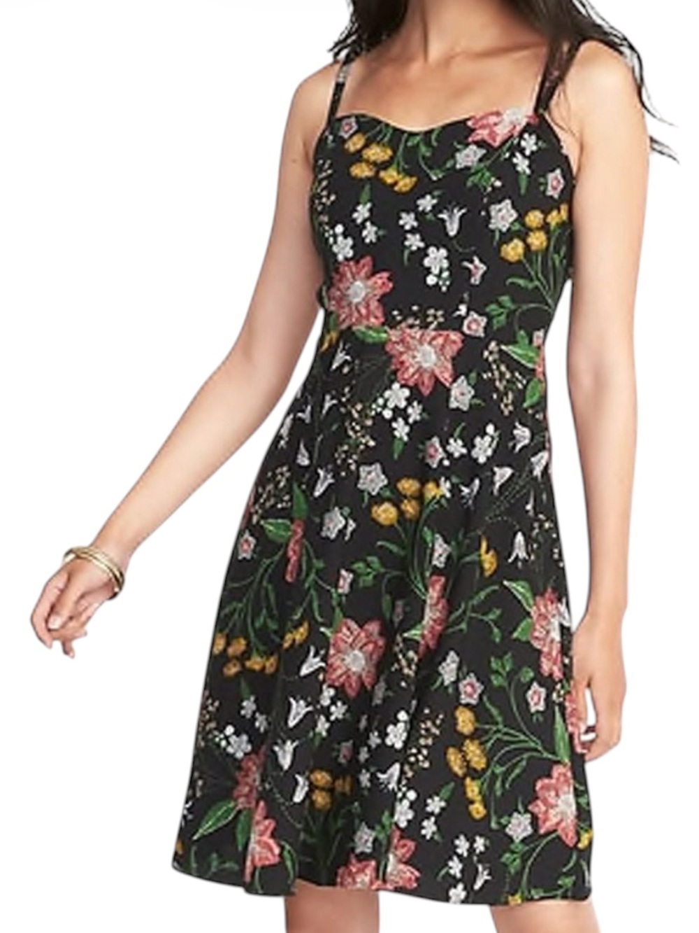 Old Navy Fit & Flare Floral Cami Dress Sweetheart Neckline & Adjustable Straps